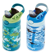 Contigo Aubrey Kids Water Bottle, Dinos & Sharks, 14oz, 2-Count | Spill-Proof Lid, Easy-Clean Pop-Up Straw, BPA-Free, Dishwasher Safe, One-Hand Drinking, Includes 2-Pack 14oz