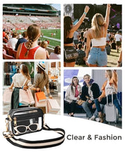 BS-VOG Clear Bag for Stadium Events, Clear Crossbody Purse for Women | Water-Resistant PVC, Wide Removable Adjustable Strap, Extra Front Pocket, Zippered Closure, Fits Phone Wallet Keys