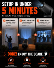 Scary Decorations Halloween Window Projector，black：With Effect fabric | Built-In Horror Videos, Scenes with Easy Setup, Wifi Streaming, Bluetooth Speaker, 210° Rotation & Auto Keystone Correction