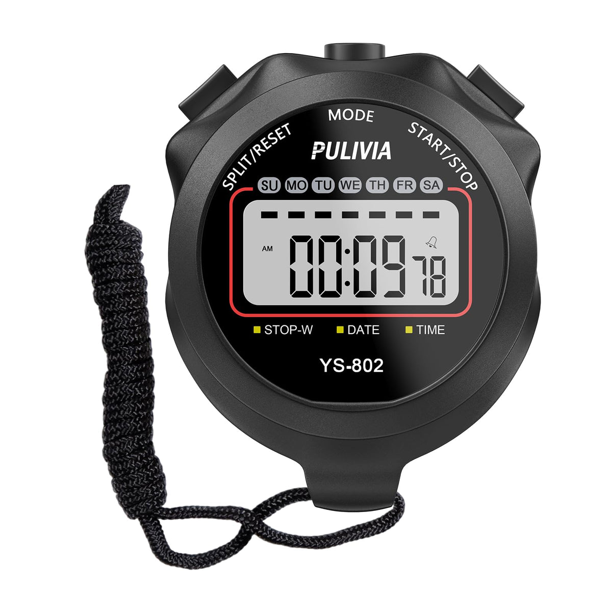 PULIVIA Stopwatch Timer, Digital Stop-Watch for Sports, Black | Multi-function Stopwatch with Single Split/Lap Timing, Button Beep Alarm Clock, Ideal for Coaches Kids PE-teacher