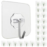 Jiaweixiang 24 Pack Self Adhesive Hooks Heavy Duty 15kg(Max) Wall Hooks | Waterproof Transparent Hooks for Hanging, Load No Damage Sticky Hooks for Keys,Bathroom,Shower,Outdoor,Kitchen,Door,Home