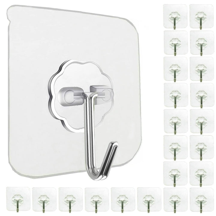Jiaweixiang 24 Pack Self Adhesive Hooks Heavy Duty 15kg(Max) Wall Hooks | Waterproof Transparent Hooks for Hanging, Load No Damage Sticky Hooks for Keys,Bathroom,Shower,Outdoor,Kitchen,Door,Home