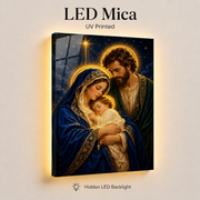 LED Holy Family Radiant Night Canvas/Mica – Christian Wall Art with Hidden Backlight
