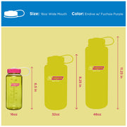Nalgene 16 oz Wide Mouth Water Bottle, Thrill & Motion, Endive w/Fuschia Purple