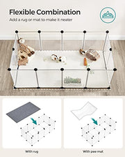 SONGMICS Pet Playpen with Floor, Small Animal Playpen | Pet Fence Indoor, DIY Plastic Enclosure for Guinea Pigs, Bunny, Hamsters, 49.2 x 24.8 x 16.5 Inches, White ULPC001W01
