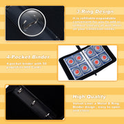 Jravkfi Card Binder 4 Pocket‑Holds Up to 400 Cards | 3‑Ring Zipper Album with 50 Removable Sleeves, Ideal for Card Collectors, Black