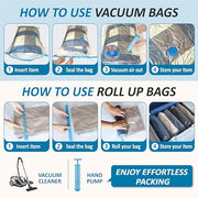 Vacuum Storage Bags with Hand Pump, Vacuum Seal Space Saver Bags,20 Combo | 80% Space-Saving Bags for Clothing, Blankets, Pillows, Bedding & Comforters; Multi-Size Variety Pack for Home & Travel