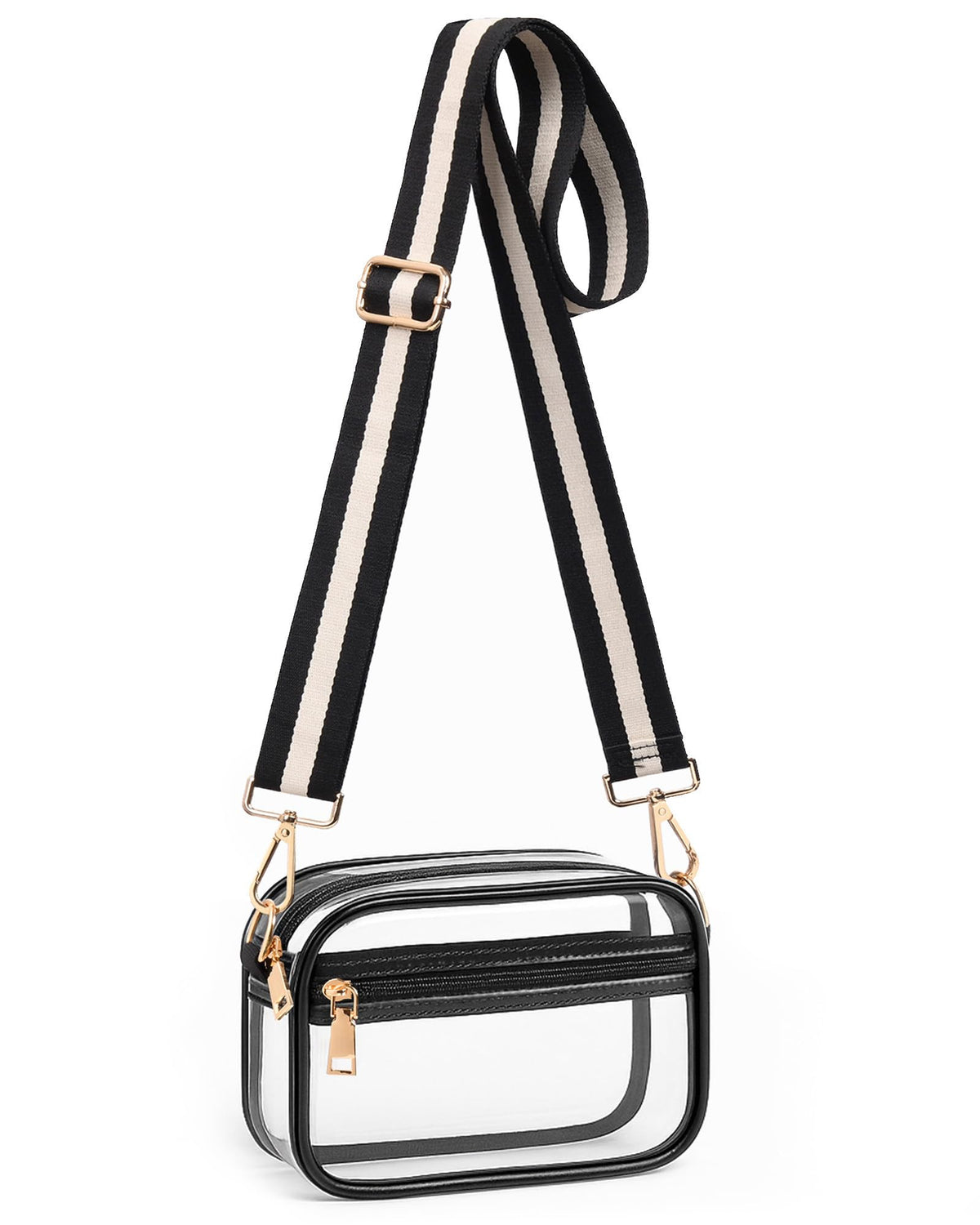 BS-VOG Clear Bag for Stadium Events, Clear Crossbody Purse for Women | Water-Resistant PVC, Wide Removable Adjustable Strap, Extra Front Pocket, Zippered Closure, Fits Phone Wallet Keys