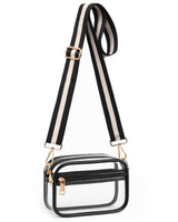 BS-VOG Clear Bag for Stadium Events, Clear Crossbody Purse for Women | Water-Resistant PVC, Wide Removable Adjustable Strap, Extra Front Pocket, Zippered Closure, Fits Phone Wallet Keys