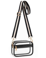 BS-VOG Clear Bag for Stadium Events, Clear Crossbody Purse for Women | Water-Resistant PVC, Wide Removable Adjustable Strap, Extra Front Pocket, Zippered Closure, Fits Phone Wallet Keys