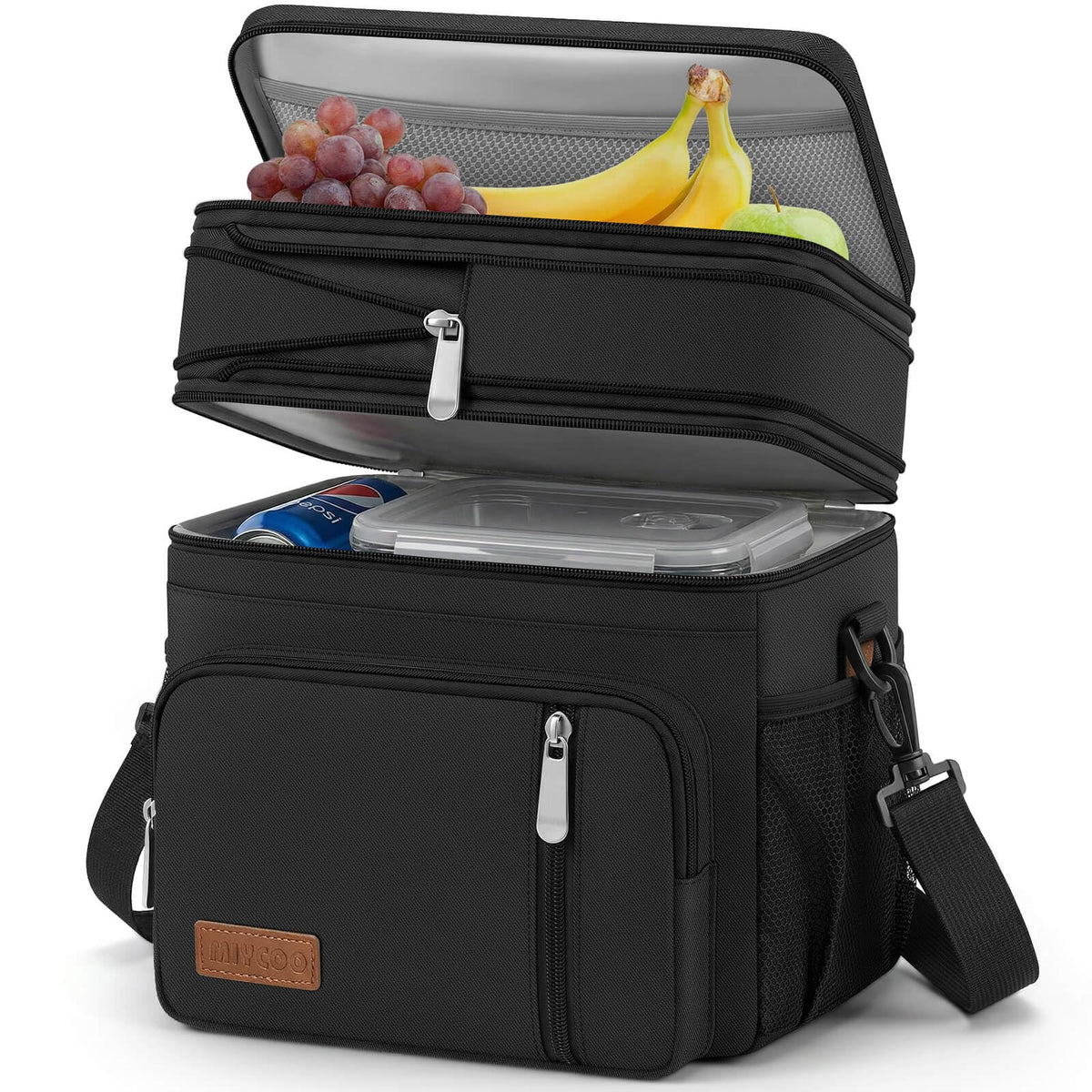 MIYCOO Lunch Bag & Lunch Box for Men Women, Double Deck & Leakproof | Insulated Soft Large Adult Camping Cooler bag for Work, Beach, Picnic, Travel (Black, 15L)