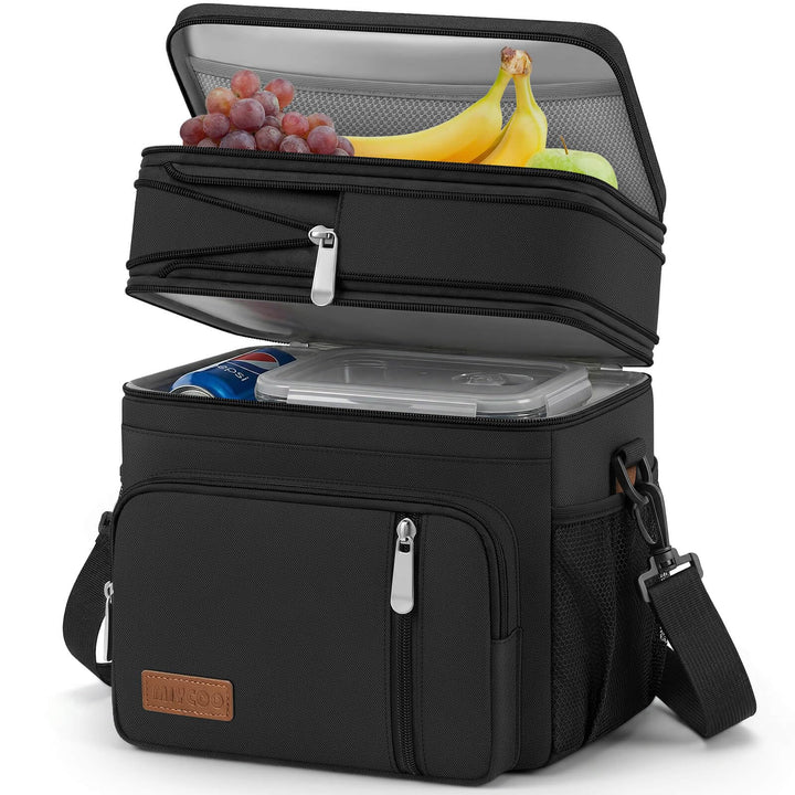 MIYCOO Lunch Bag & Lunch Box for Men Women, Double Deck & Leakproof | Insulated Soft Large Adult Camping Cooler bag for Work, Beach, Picnic, Travel (Black, 15L)