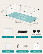 SONGMICS Pet Playpen with Floor, Small Animal Playpen | Pet Fence Indoor, DIY Plastic Enclosure for Guinea Pigs, Bunny, Hamsters, 49.2 x 24.8 x 16.5 Inches, White ULPC001W01