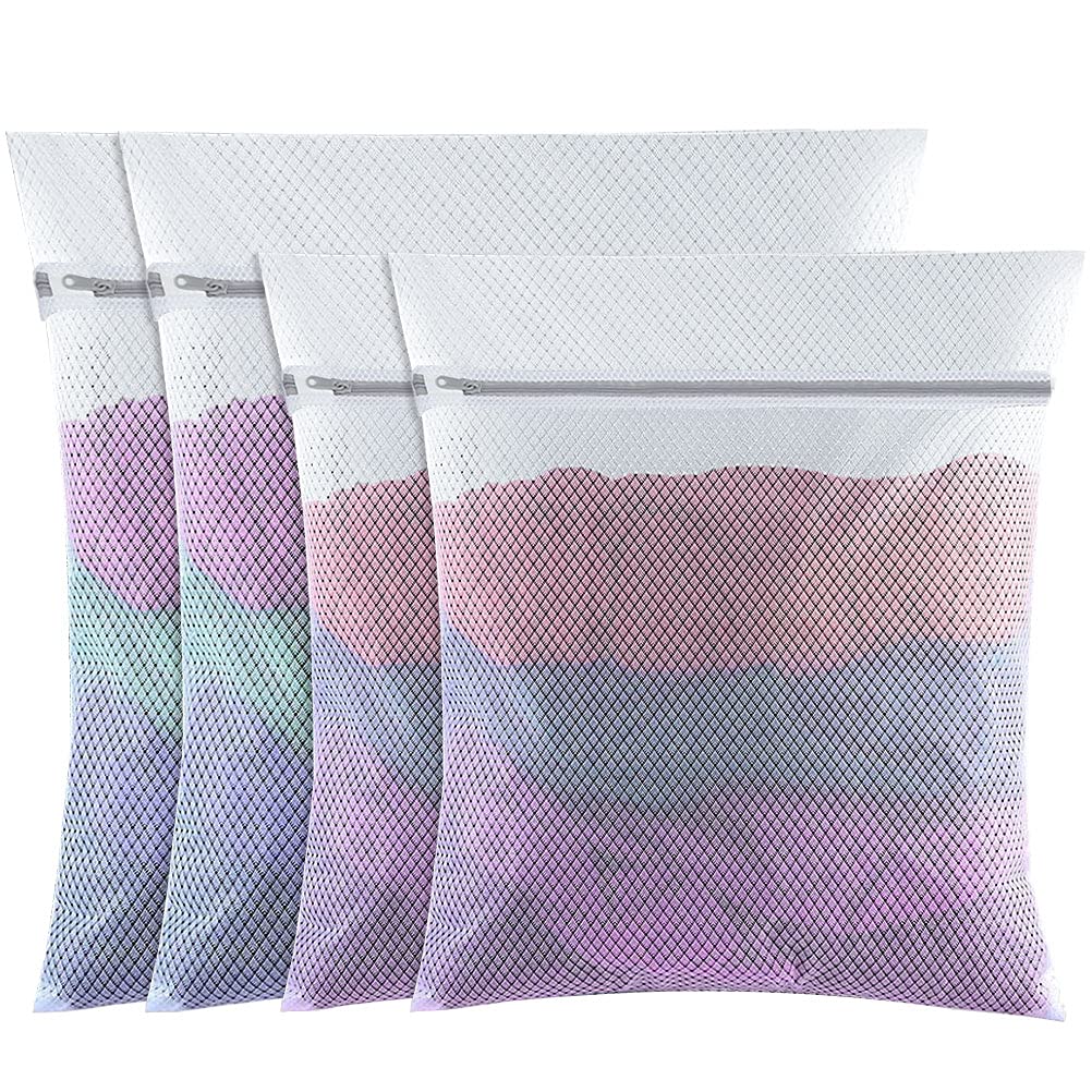 4 Pack Mesh Laundry Wash Bag, Mesh Laundry Bags With Zips (L+M, White) | Coarse Mesh, Protects Delicates from Tangling, Reusable and Durable, Washer & Dryer Safe, For Washing & Travel Storage