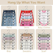 Pants Hangers with Clips,Space Saving Hanging Closet Organizer-6 Tiers Skirt Hangers with 360° Swivel Hook,Closet Organizer-Clothes Hangers- College Dorm Essentials Apartment Essentials-2 Pack
