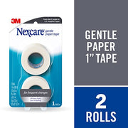 Nexcare Gentle Paper Tape, Medical Paper Tape, Secures Dressings and Lifts Away Gently - 1 In x 10 Yds, 2 Rolls of Tape