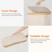 Lifewit 105L Large Laundry Basket with Lid, Removable Bags, Beige | Foldable Laundry Hamper with Bamboo Handles, Tall Laundry Bin, Dirty Clothes Hamper for Laundry Room, Bedroom, Bathroom, Dorm