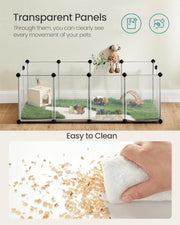 SONGMICS Pet Playpen with Floor, Small Animal Playpen | Pet Fence Indoor, DIY Plastic Enclosure for Guinea Pigs, Bunny, Hamsters, 49.2 x 24.8 x 16.5 Inches, White ULPC001W01