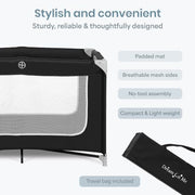 Dream On Me Zodiak Portable Playard, Compact for Travel, Carry Bag, Black | Removable Mattress Pad, Mesh Sides, Quick Fold, 30 Lb Limit - ASTM Tested for Infants & Toddlers, Indoor & Outdoor Use