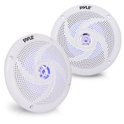 Pyle Marine Speakers - 5.25 Inch 2 Way Waterproof and Weather Resistant Outdoor Audio Stereo Sound System with LED Lights, 180 Watt Power and Low Profile Slim Style - 1 Pair - PLMRS53WL