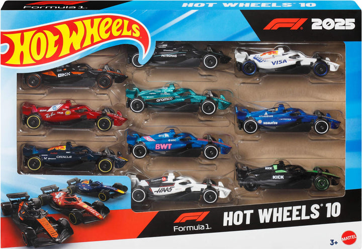 Hot Wheels Formula 1 2025 10-Pack | Set of 10 1:64 Scale Die-Cast Toy Racecars Representing Each F1 Racing Team, Authentic Details for Play or Display
