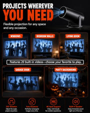 Scary Decorations Halloween Window Projector，black：With Effect fabric | Built-In Horror Videos, Scenes with Easy Setup, Wifi Streaming, Bluetooth Speaker, 210° Rotation & Auto Keystone Correction