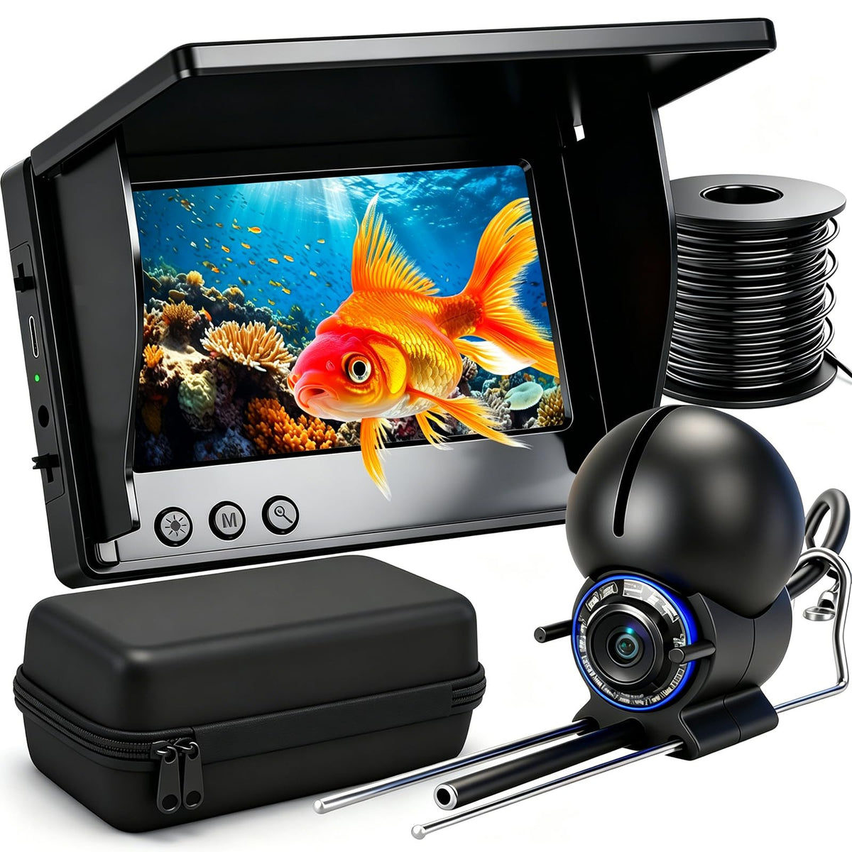 Underwater Fishing Camera 1080P HD 4.3" IPS Screen 50ft Cable | 6000mAh Battery, USB-C Charging, IR Night Vision, 220° Wide Angle, 66lb Cable, CE/FCC/RoHS, for Lake Boat Kayak Ice Fishing