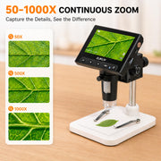Elikliv Microscope, Digital Coin Microscope 1000x with Lights, EDM4, 4.3'' | 8 Adjustable LED Lighting, 720P LCD Microscope, Built-in Rechargeable Battery, Take Photos/Videos, Windows/MacBook Compatible