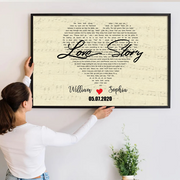 Couple's Anniversary Song Lyrics Canvas: Custom Heart Shaped First Dance Wall Art - Meaningful Wedding or Valentine's Day Gift for Husband & Wife