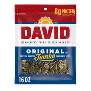 DAVID Jumbo Sunflower Seeds, Original Flavor, 16 oz. | 8g protein per serving; Original flavor; great for baseball games & road trips; also perfect for desk snacking