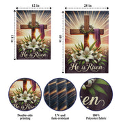 He Is Risen Wooden Cross Lily Easter Garden Flag