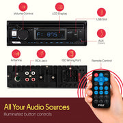 Pyle Marine Bluetooth Stereo Radio - 12v Single DIN Style Boat In dash Radio Receiver System with Built-in Mic, Digital LCD, RCA, MP3, USB, AM FM Radio - Remote Control - PLMRB29B (Black)