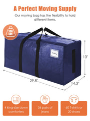 SWEET DOLPHIN 8 Pack 200LB Heavy-Duty Moving Bags with Wrap-Around Handles, Extra Large Storage Totes for Space Saving, Clothes Storage Bags, College Dorm Essentials, Blue, 24 Gal