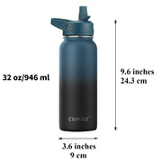 CIVAGO 32 oz Insulated Stainless Steel Water Bottle With Straw and 3 Lids | Large Metal Sports Water Jug, Leakproof Reusable Wide Mouth Thermal Flask Cup with Silicone Boot, BPA-Free, Black