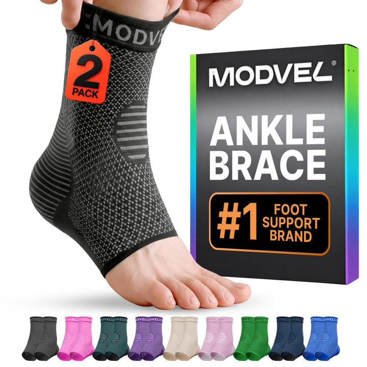 Modvel Foot & Ankle Brace Socks for Sprained Ankle Compression Sleeve - Foot Support for Women & Men - Tendonitis & Arthritis Ankle Brace Sports Running, Torn Ligaments & Women Stabilizing Ankle Wrap