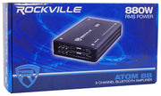 Rockville Atom 8B Black 8-Channel Marine/Boat Amplifier Amp | 3500W Peak, 880W RMS, Bluetooth, 4/6/8-Channel Configurable, Class D, Dual 50-250Hz Crossovers, RCA Line Output