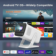 Built-in Apps 1080P 4K Support Mini Projector with Android 14, Phone Remote | Portable Smart Projector with WiFi 6 and Bluetooth 5.4 for Bedroom Auto Keystone Compatible with Netflix/iOS/HDMI/TV Stick X1