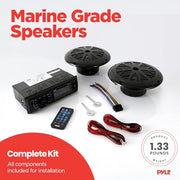 Pyle Marine Headunit Receiver Speaker Kit - In-Dash LCD Digital Stereo Built-in Bluetooth & Microphone w/ AM FM Radio System 5.25’’ Waterproof Speakers (2) MP3/SD Readers & Remote Control-PLMRKT46BK