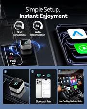 Wireless CarPlay Adapter for Apple iPhone & Android Auto, 2026 Upgraded 2-in-1 Plug and Play Converts Wired to Wireless Car Play Adapter, Fast Auto-Connect, Mini Size with iPhone iOS 10+