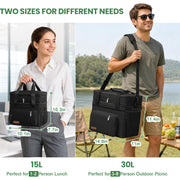 MIYCOO Lunch Bag & Lunch Box for Men Women, Double Deck & Leakproof | Insulated Soft Large Adult Camping Cooler bag for Work, Beach, Picnic, Travel (Black, 15L)
