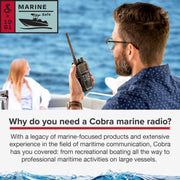 Cobra BlueBound 350 VHF Handheld Marine Radio, Black – 6-Watt, Floats | Long Range, NOAA Weather Alerts, International Functionality, IPX7 Waterproof, USB-C, Submersible, LCD Screen, Belt Clip