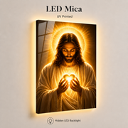 LED Sacred Heart of Jesus Canvas/Mica – Glowing Christian Wall Art with Hidden Backlight
