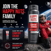 HAPPY NUTS Comfort Powder Deodorant For Men: Anti-Chafing, Sweat and Odor Control for Jock Itch, Aluminum-Free, 6 oz (1 Pack), Original Scent