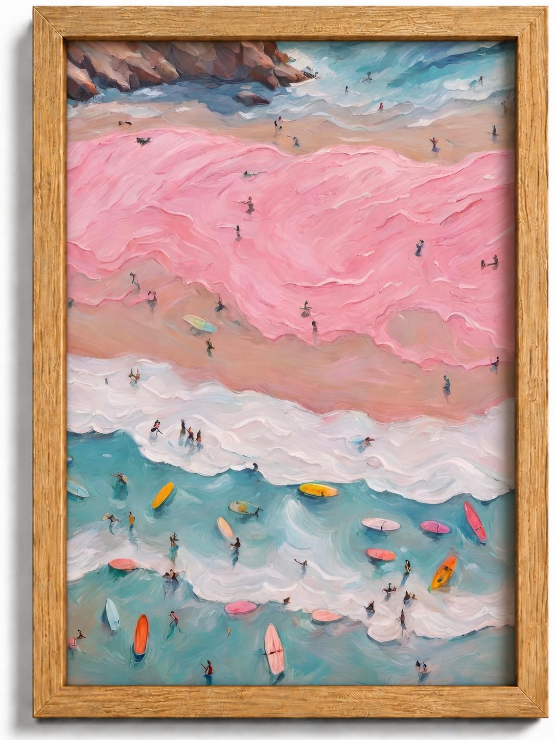 Framed Pink Coastal Canvas Wall Art,Girl Beach Surfers Picture Wall Decor | Summer Poster Print Artwork,for Bedroom Bathroom Girls Room Home Decoration 12x16 inch