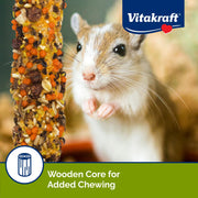 Vitakraft Crunch Sticks Hamster Treat Apple & Honey Flavor - 2 Sticks | Real Dried Fruit, Sweet Honey Coating, Natural Wood Center, Encourages Foraging Chewing, 2 Count Pack