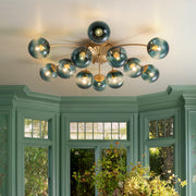 Glam Bloom 12-Light Blue Glass Bubble Semi Flush Chandelier