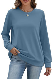 RUMIA Crewneck Fall Sweatshirt for Women Plain Long Sleeve Top with Pocket | Ladies Crew Neck Casual Sweaters Outfits