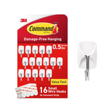 Command Small White Wire Hooks, 16 Hooks, 24 Strips | Damage-Free Hanging with Adhesive No Tools Wall Hooks for Hanging Decorations in Living Spaces, Holds up 0.5 lb