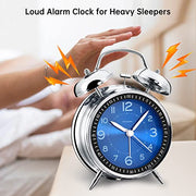 Peakeep Loud Alarm Clock for Heavy Sleepers Adults, Metal 4 Inches | Twin Bell Battery Operated Analog Alarm Clocks for Bedrooms Kids' Room Decoration (Jewel Blue)