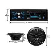 BOSS Audio Systems MCKG634B.6 Marine Boat Stereo, 6.5 Inch Speakers (Pair) | AM/FM radio receiver, USB and aux inputs, weatherproof design, dipole antenna, front and rear pre-amp outputs